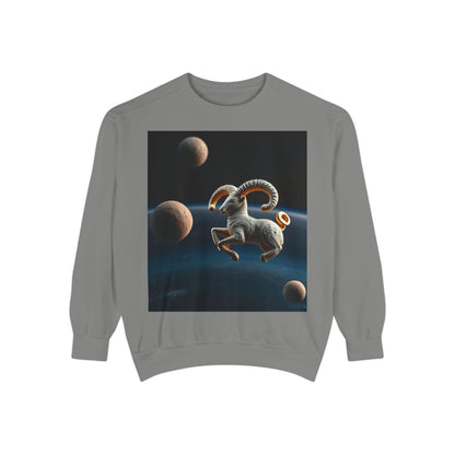 Garment-Dyed Sweatshirt, Unisex, Space Animal Design v1, Aries