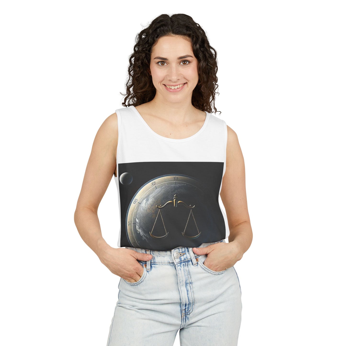 Unisex Garment-Dyed, Tank Top, Libra Design, Space Scale v1, 100% US cotton