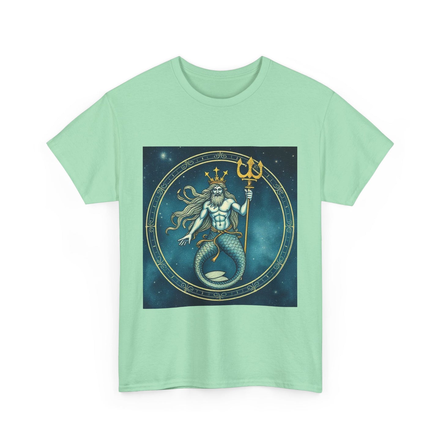 Unisex Heavy Cotton T-Shirt, Aquarius God 5v, Zodiac Design