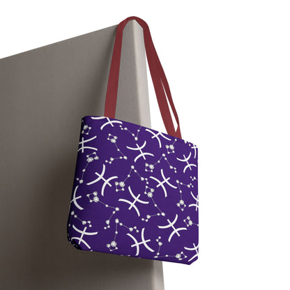 Tote Bag, Pisces Zodiac Sign, AOP, (Purple, White)