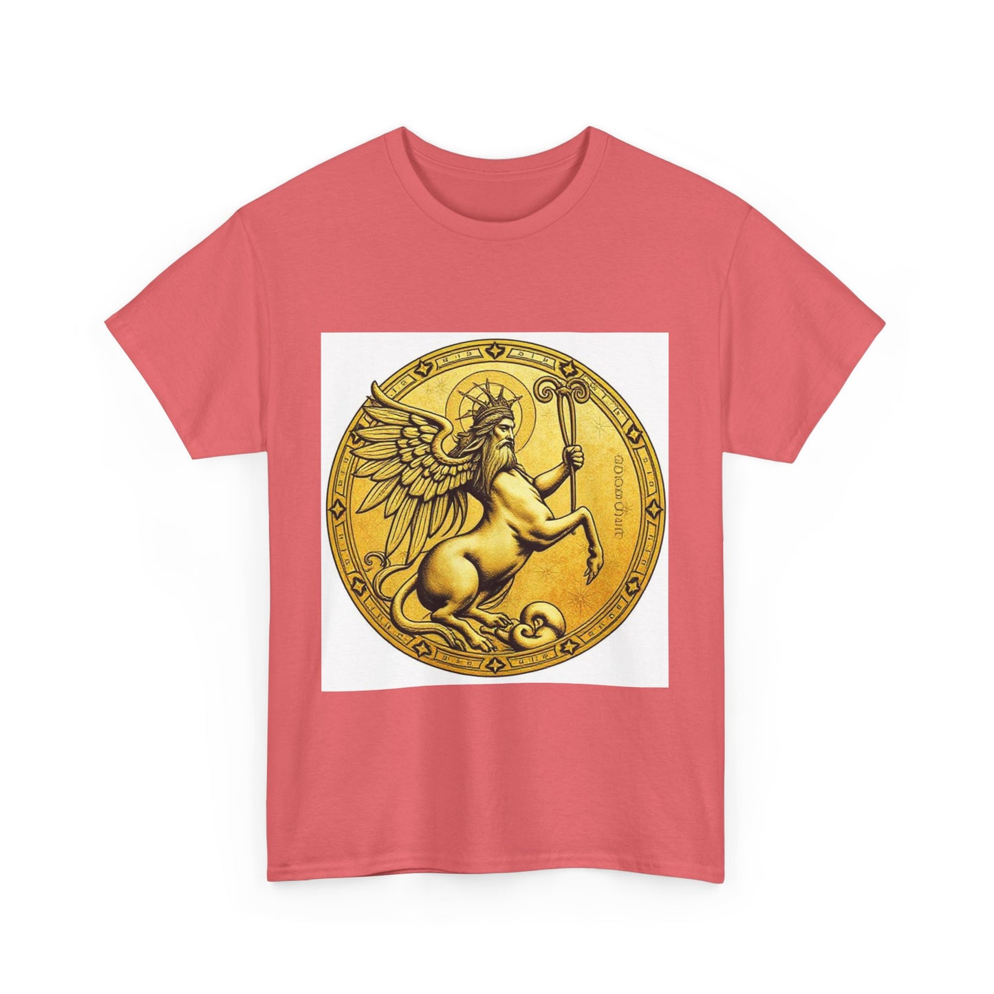 Unisex Heavy Cotton T-Shirt, Golden Angel Coin v1, Virgo Zodiac Design