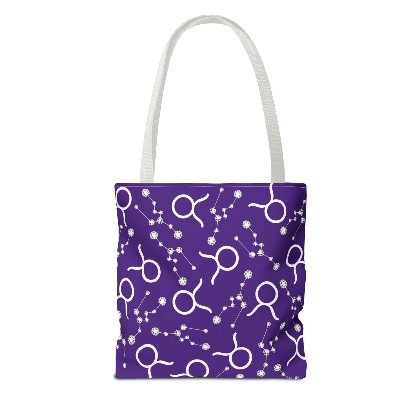 Tote Bag, Taurus Zodiac Sign, AOP, (Purple, White)