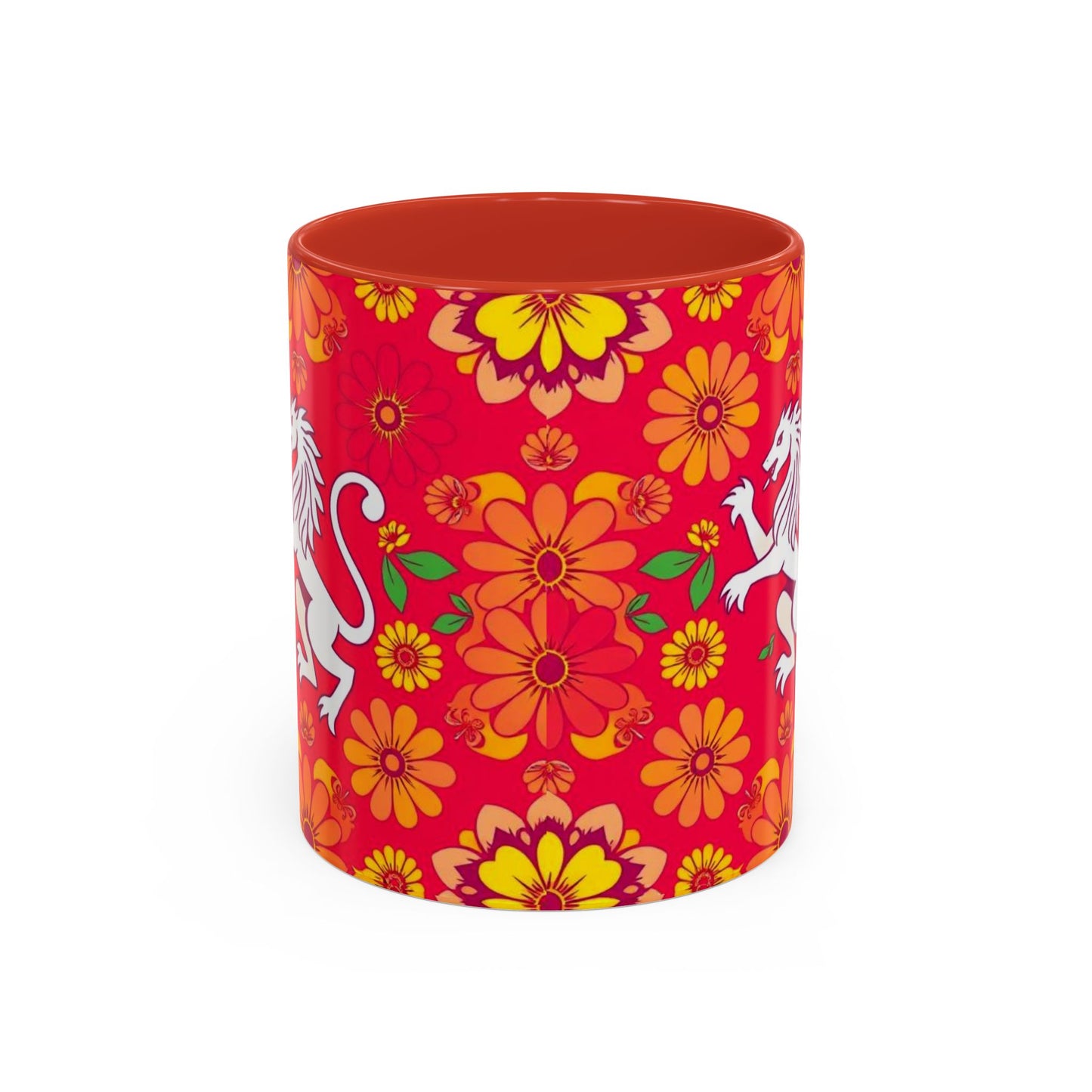Accent Coffee Mug, Leo, Zodiac v4, Flower Pattern, (11, 15oz)