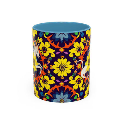 Accent Coffee Mug, Aquarius, Zodiac v1, Flower Pattern, (11, 15oz)