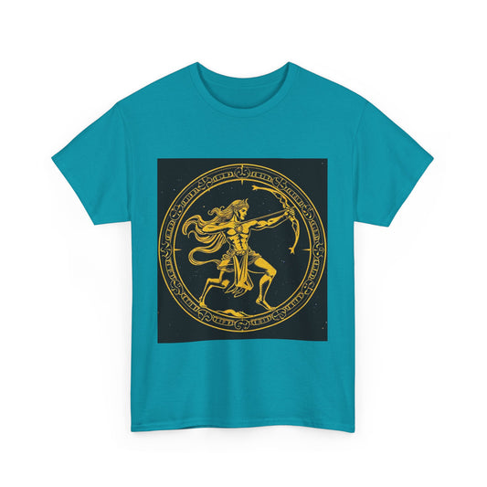 Unisex Heavy Cotton T-Shirt, Mythical Faun/Satyr v1, Sagittarius Zodiac Design