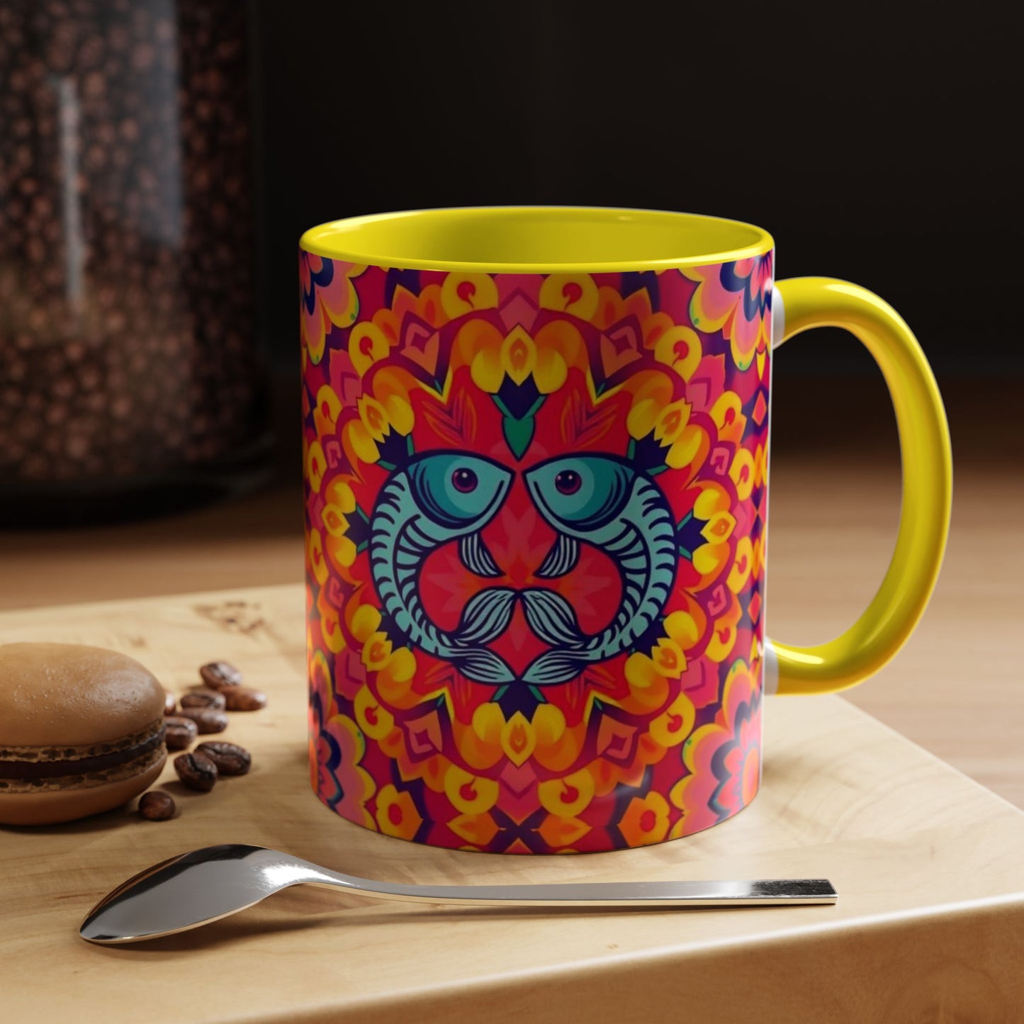 Accent Coffee Mug, Pisces, Zodiac v1, Flower Pattern, (11, 15oz)