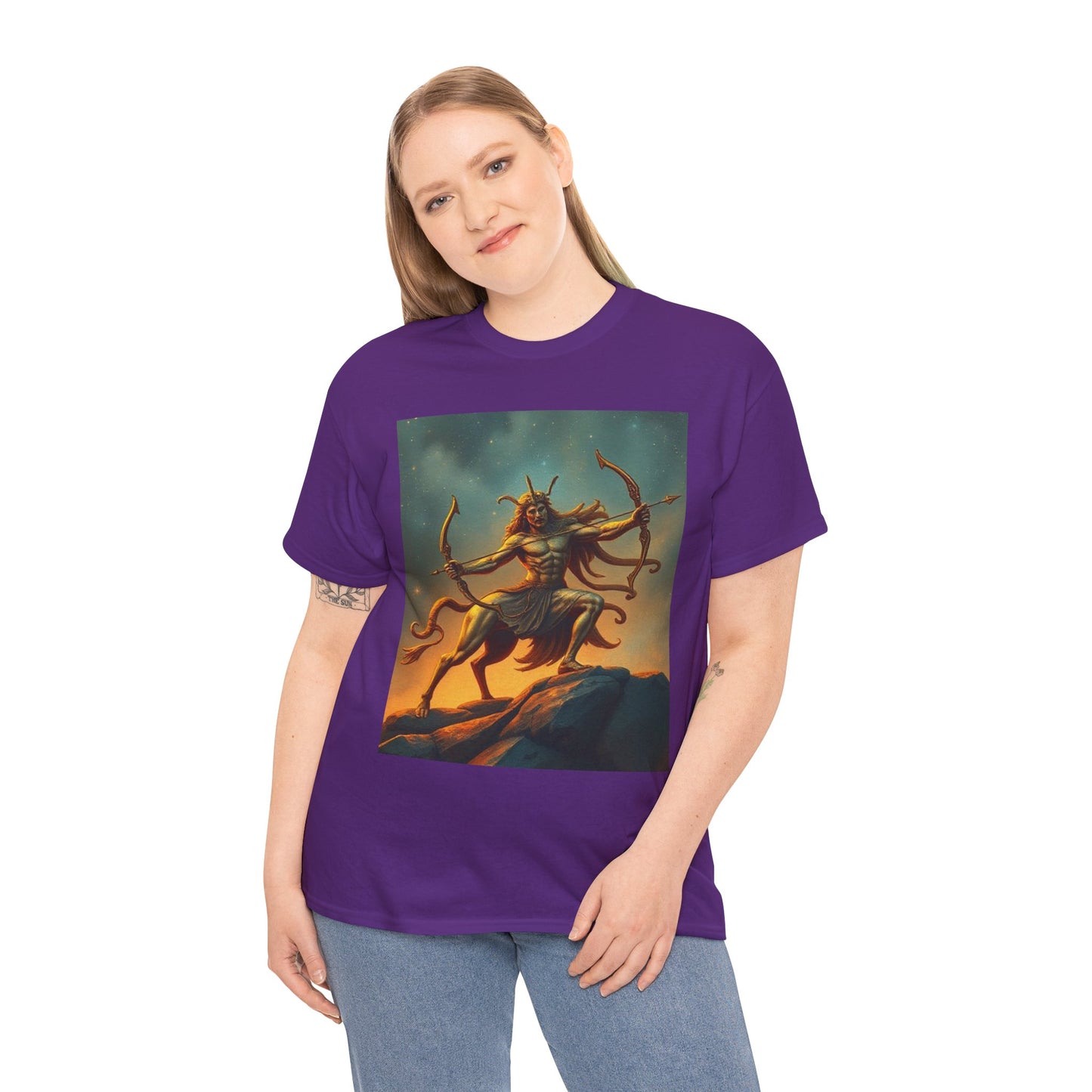 Unisex Heavy Cotton T-Shirt, Arrow Centaur, Sagittarius Zodiac Design