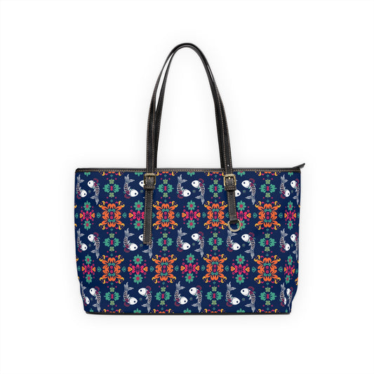 Leather Shoulder Bag, Pisces, Zodiac v2, Flower Pattern