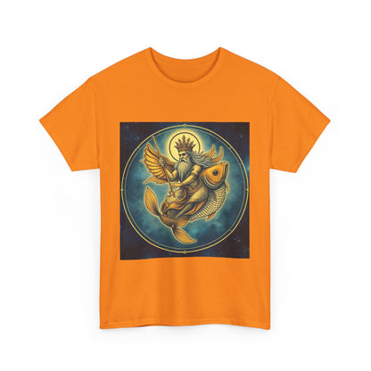 Unisex Heavy Cotton T-Shirt, Pisces King. Zodiac Design