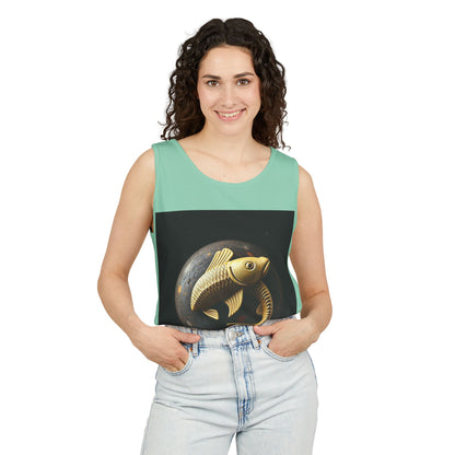 Unisex Garment-Dyed, Tank Top, Pisces Design, Space Animal v1, 100% US cotton