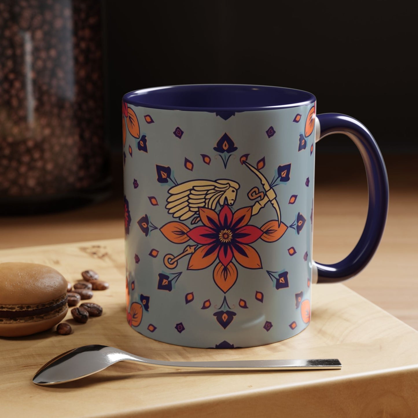 Accent Coffee Mug, Sagittarius, Zodiac v3. Flower Pattern, (11, 15oz)
