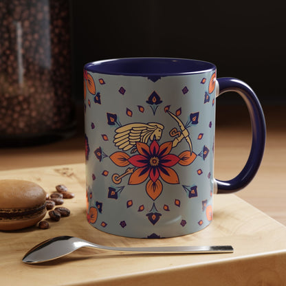 Accent Coffee Mug, Sagittarius, Zodiac v3. Flower Pattern, (11, 15oz)