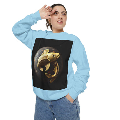 Garment-Dyed Sweatshirt, Unisex, Space Animal Design v1, Pisces