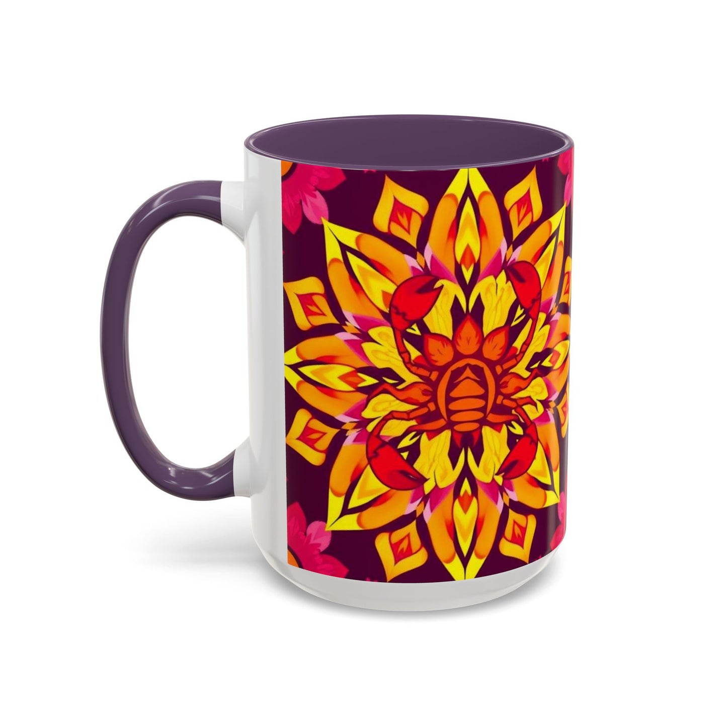 Accent Coffee Mug, Scorpio, Zodiac v1. Flower Pattern, (11, 15oz)