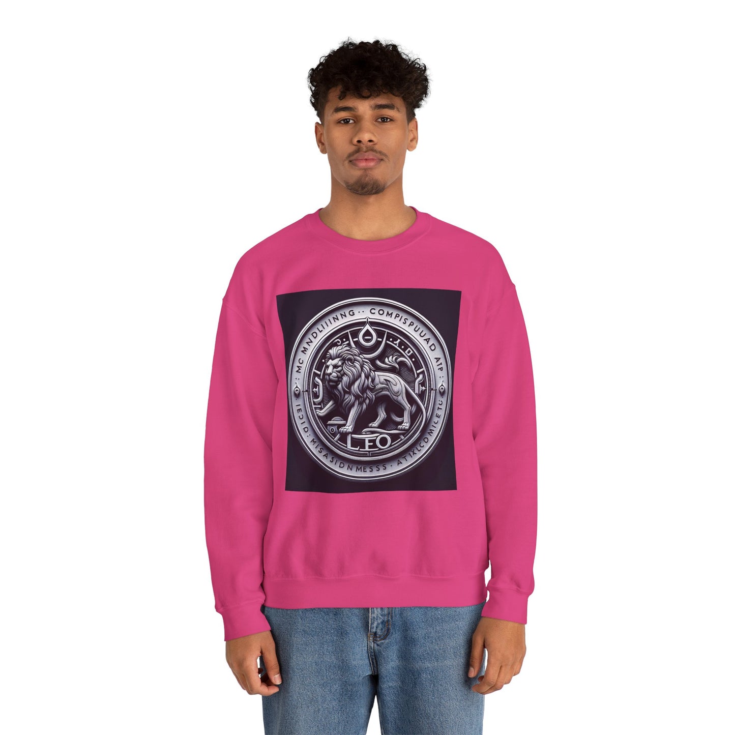 Unisex Heavy Blend™ Crewneck Sweatshirt, Lion Coin, Leo Zodiac Design