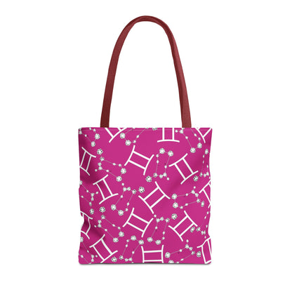 Tote Bag, Gemini Zodiac Sign, AOP, (Pink, White)