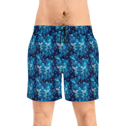 Men's Mid-Length Swim Shorts, (AOP), Gemini, Zodiac v2, Bubble Pattern