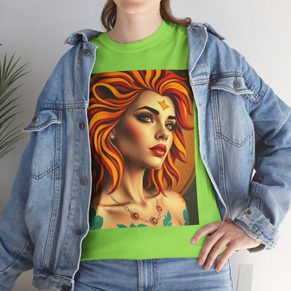 Unisex Heavy Cotton T-Shirt, Leo, Zodiac v3, Sexy Art