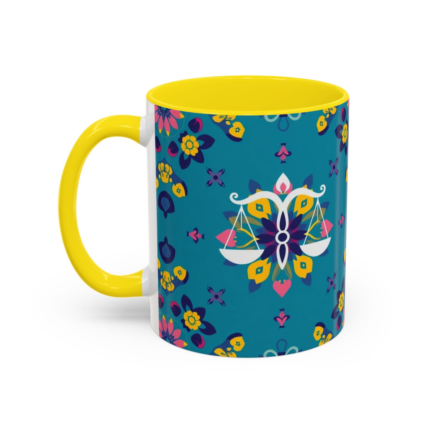 Accent Coffee Mug, Libra, Zodiac v2, Flower Pattern, (11, 15oz)