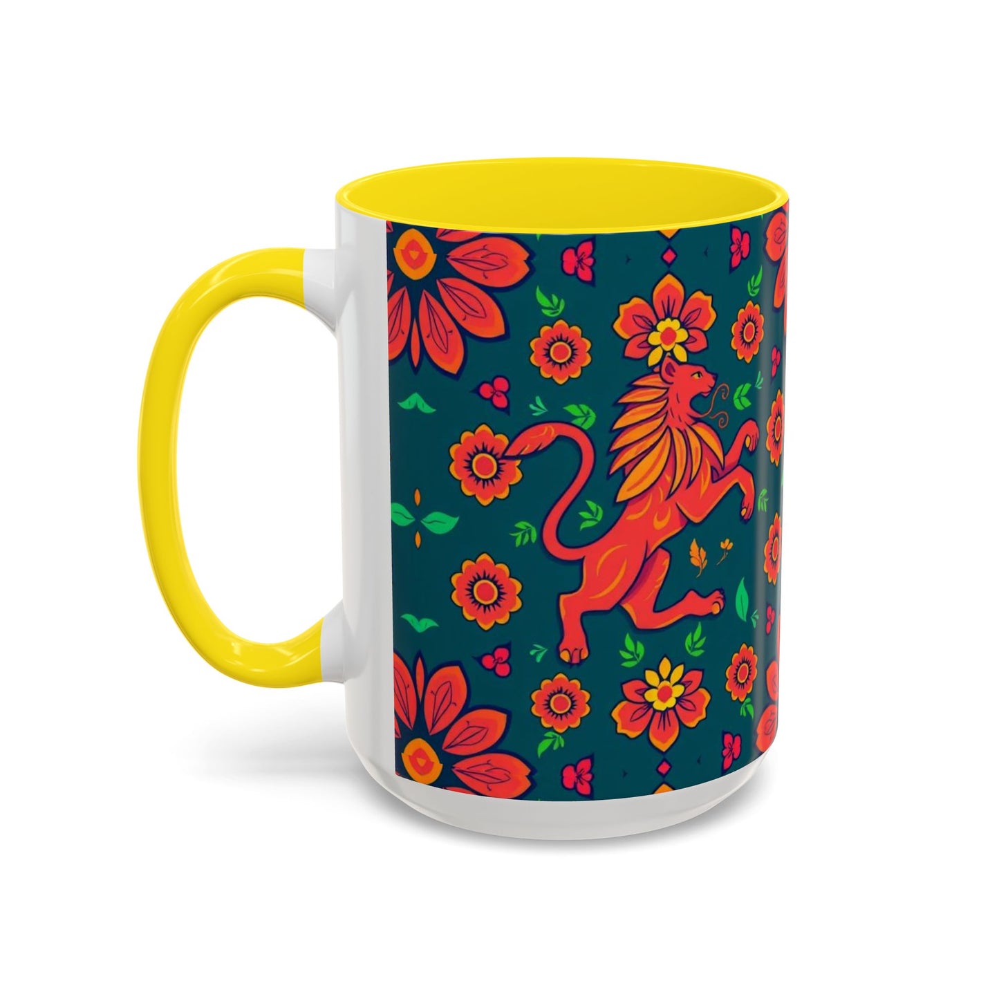 Accent Coffee Mug, Leo, Zodiac v1, Flower Pattern, (11, 15oz)