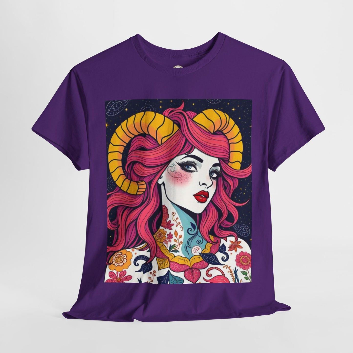 Unisex Heavy Cotton T-Shirt, Aries, Zodiac v2, Sexy Art