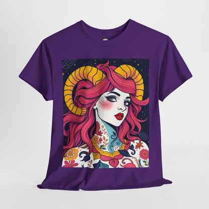 Unisex Heavy Cotton T-Shirt, Aries, Zodiac v2, Sexy Art