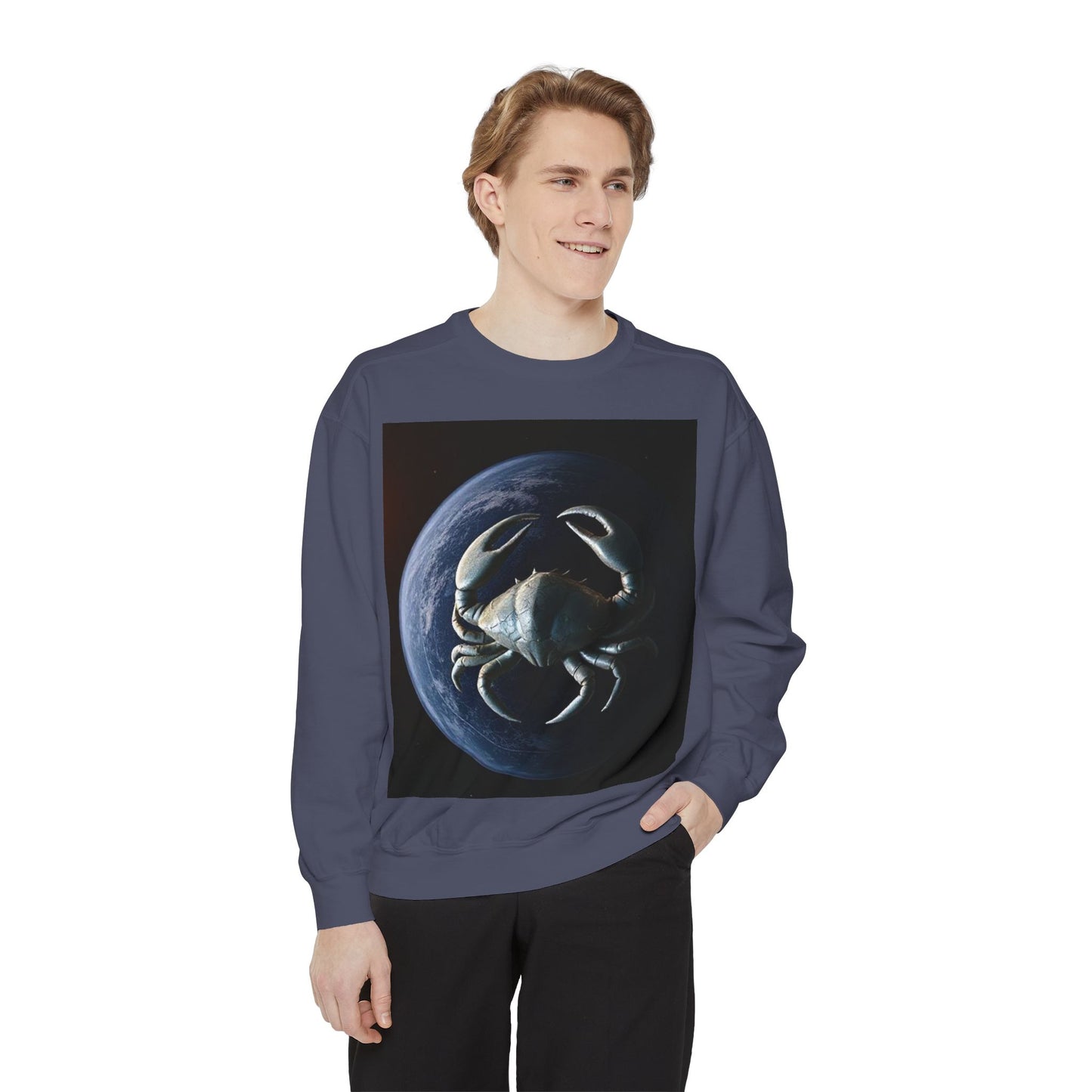 Garment-Dyed Sweatshirt, Unisex, Space Animal Design, Cancer