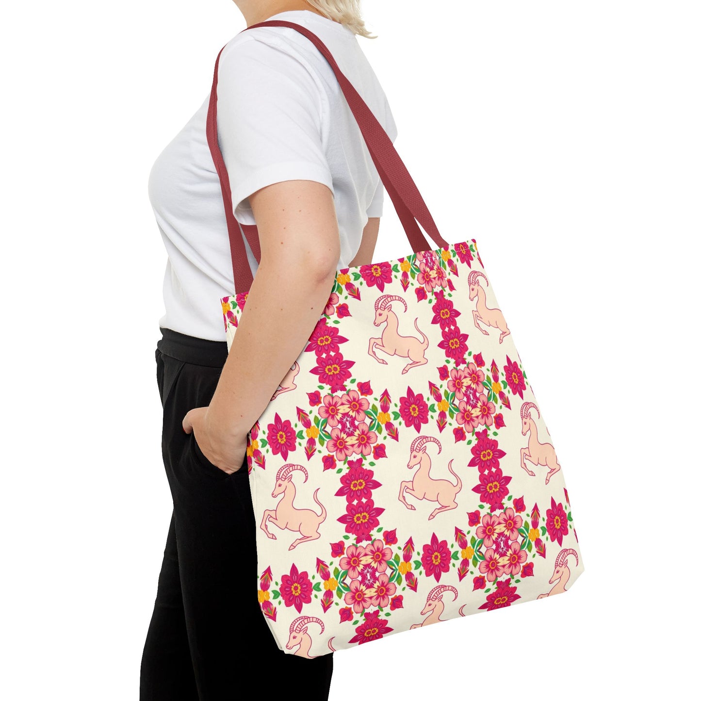 Tote Bag (AOP), Capricorn, Zodiac, Flower Pattern
