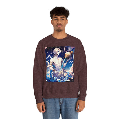 Unisex Heavy Blend™ Crewneck Sweatshirt, Anime Aqua God, Aquarius Zodiac Design