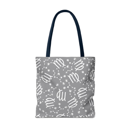 Tote Bag, Virgo Zodiac Sign, AOP, (Grey, White)
