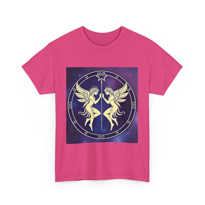 Unisex Heavy Cotton T-Shirt, Space Angel Twins, Gemini Zodiac Design