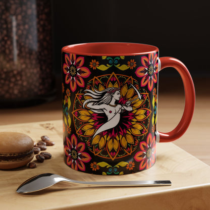 Accent Coffee Mug, Sagittarius, Zodiac v2. Flower Pattern, (11, 15oz)