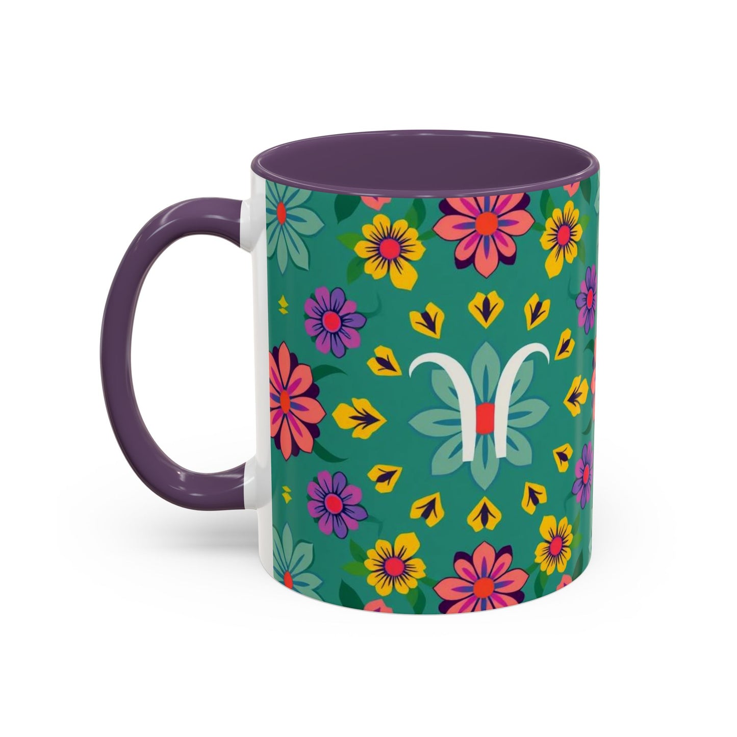 Accent Coffee Mug, Aquarius, Zodiac v3, Flower Pattern, (11, 15oz)