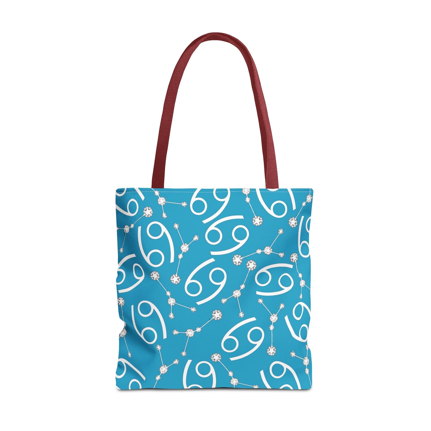 Tote Bag, Cancer Zodiac Sign, AOP, (Turquoise, White)