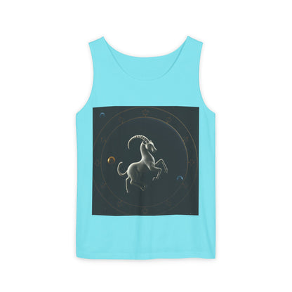 Unisex Garment-Dyed, Tank Top, Capricorn Design, Space Animal v1, 100% US cotton