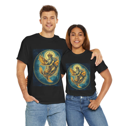 Unisex Heavy Cotton T-Shirt, Pisces King. Zodiac Design