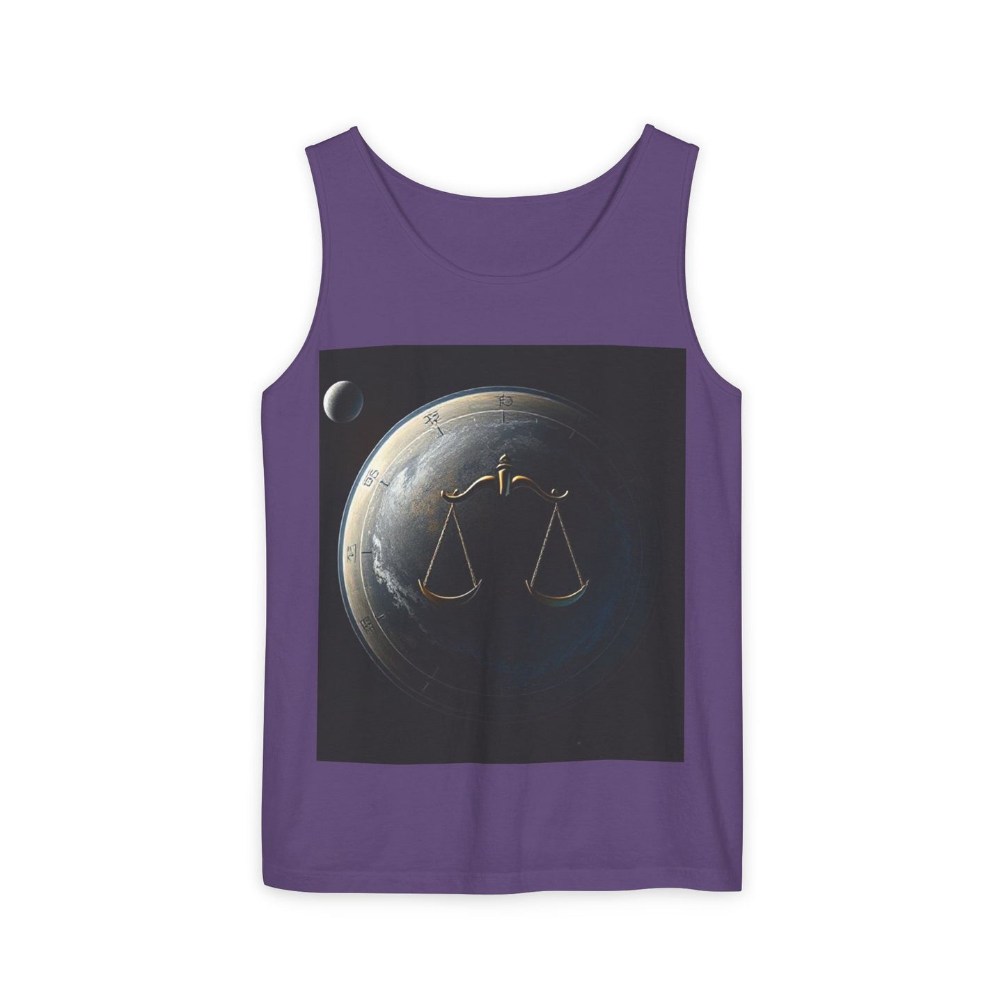 Unisex Garment-Dyed, Tank Top, Libra Design, Space Scale v1, 100% US cotton