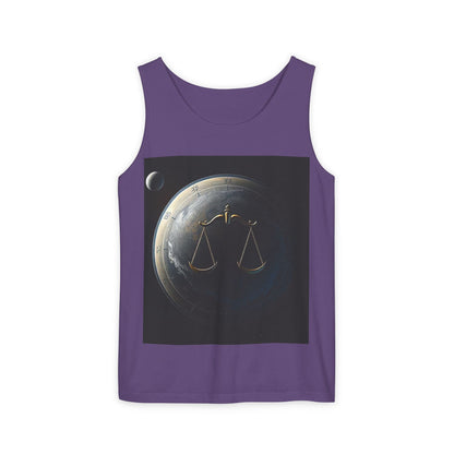 Unisex Garment-Dyed, Tank Top, Libra Design, Space Scale v1, 100% US cotton