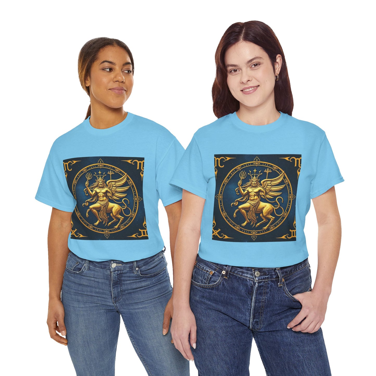 Unisex Heavy Cotton T-Shirt, Gold Angel, Symbol, Virgo Zodiac Design