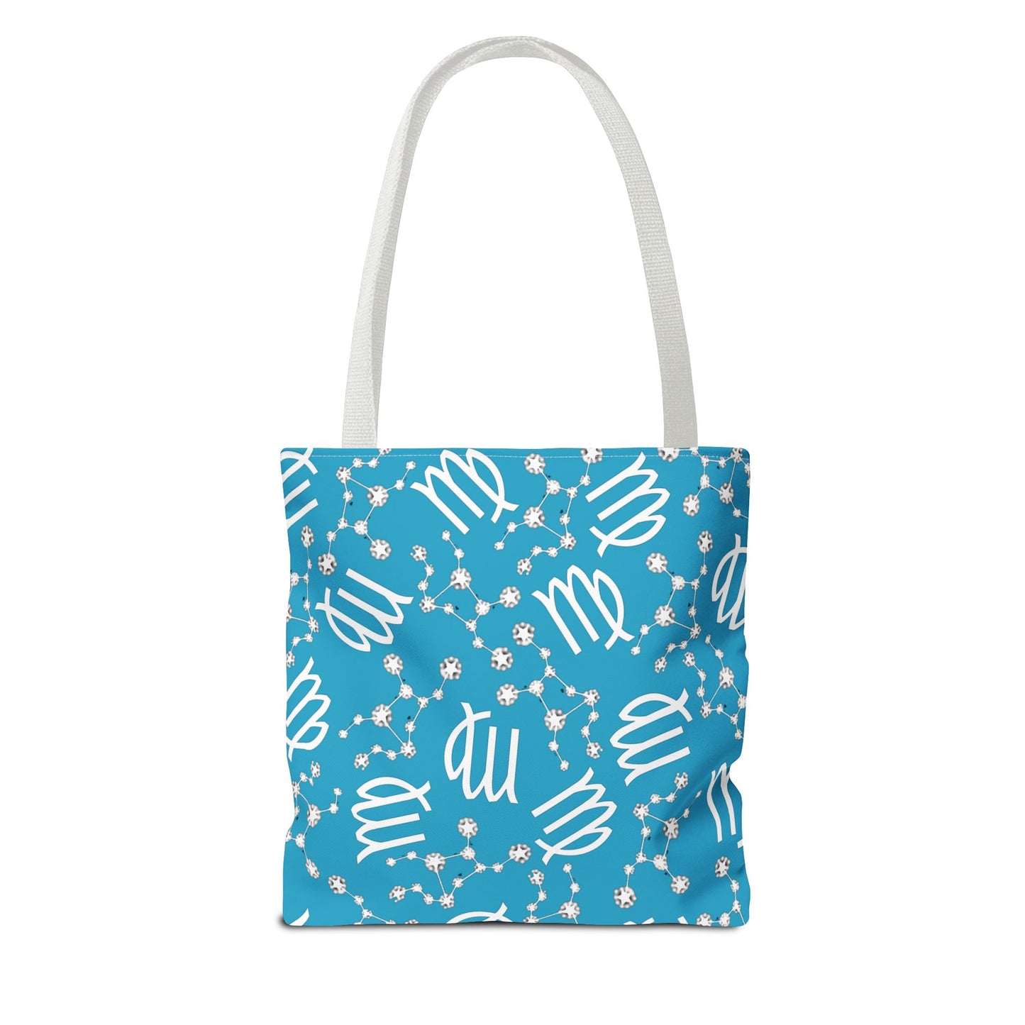 Tote Bag, Virgo Zodiac Sign, AOP, (Turquoise, White)