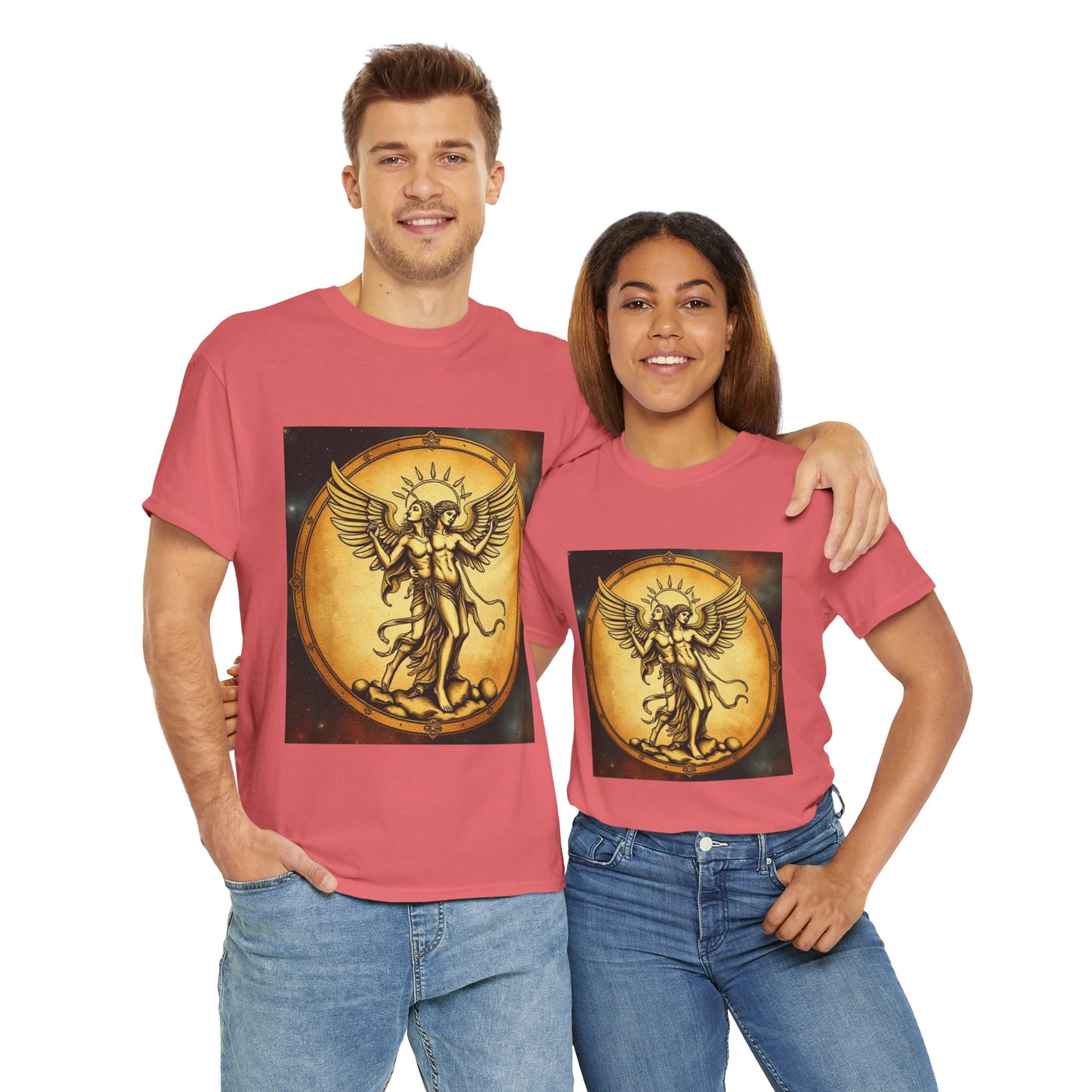 Unisex Heavy Cotton T-Shirt, Twin Angel v1, Gemini Zodiac Design