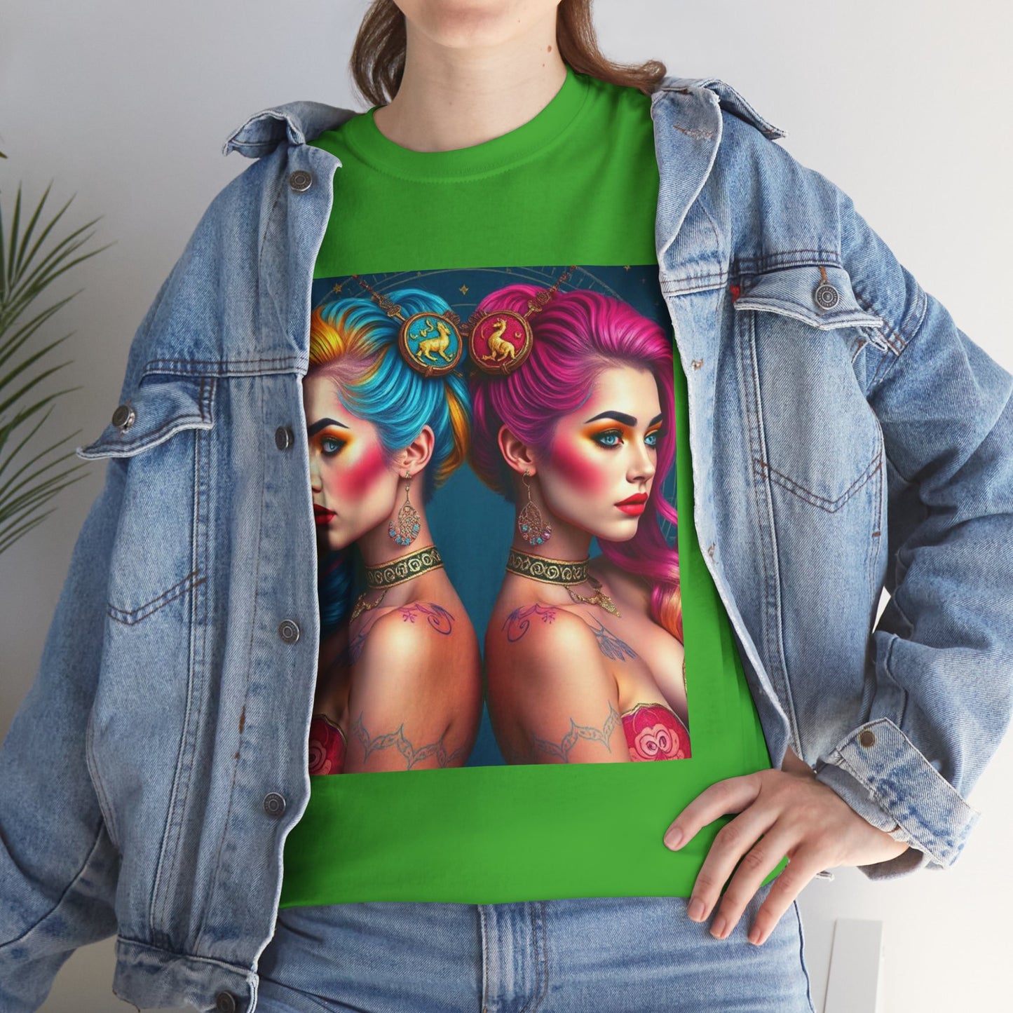 Unisex Heavy Cotton T-Shirt, Gemini, Zodiac v2, Sexy Art