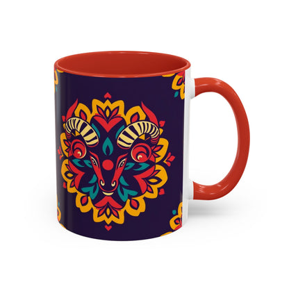 Accent Coffee Mug, Taurus, Zodiac v4. Flower Pattern, (11, 15oz)