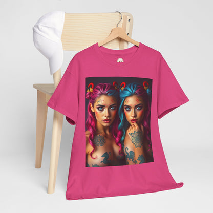 Unisex Heavy Cotton T-Shirt, Gemini, Zodiac v1, Sexy Art