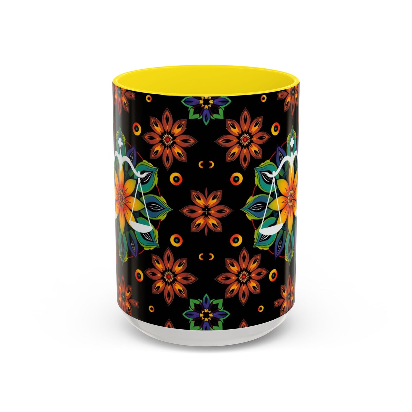 Accent Coffee Mug, Libra, Zodiac v4, Flower Pattern, (11, 15oz)