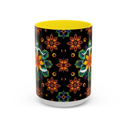 Accent Coffee Mug, Libra, Zodiac v4, Flower Pattern, (11, 15oz)