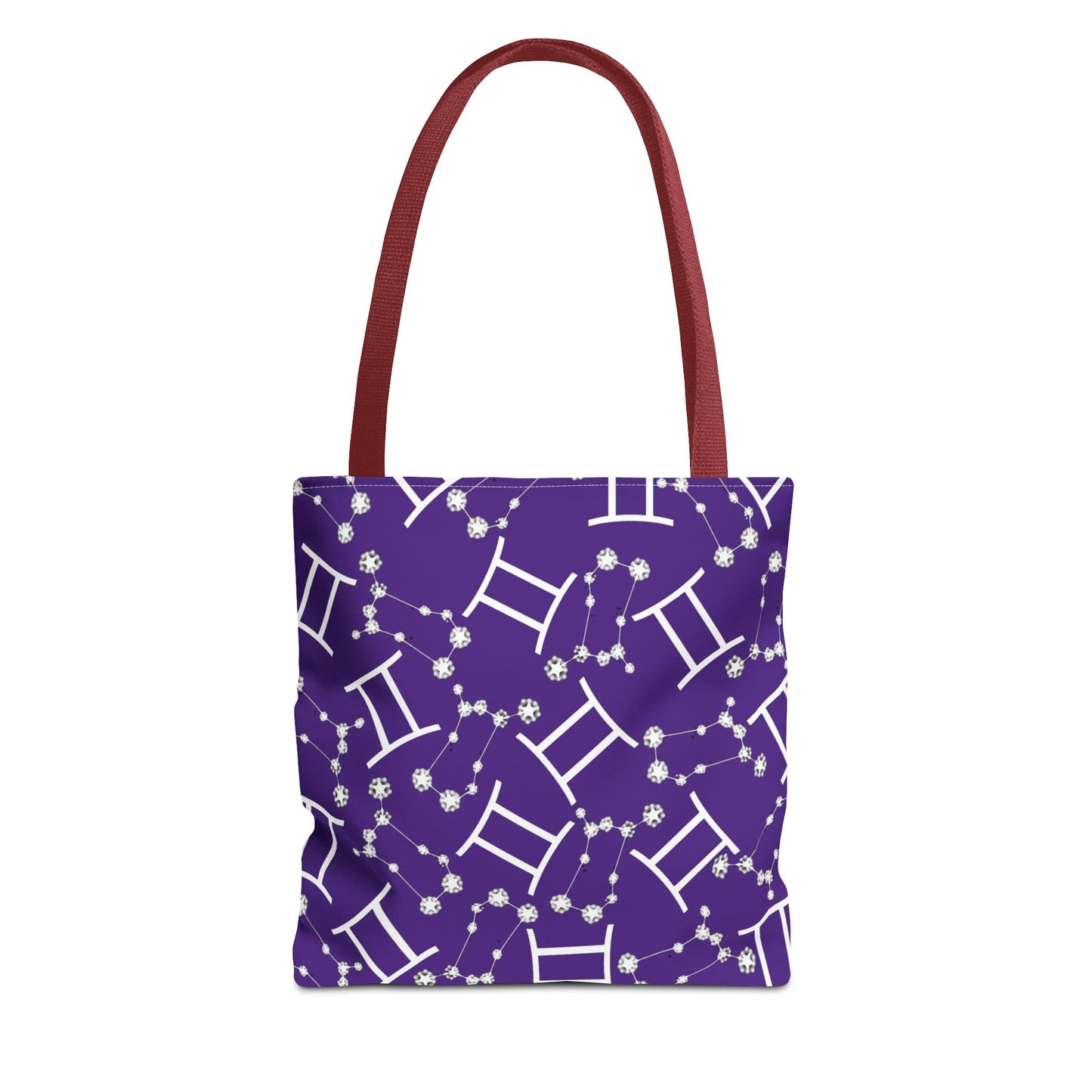 Tote Bag, Gemini Zodiac Sign, AOP, (Purple, White Print)