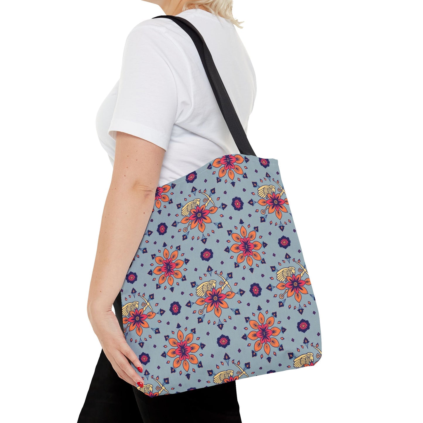 Tote Bag, (AOP), Sagittarius, Zodiac v1, Flower Pattern