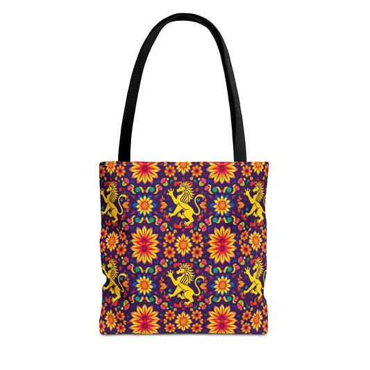 Tote Bag, (AOP), Leo, Zodiac v6, Flower Pattern
