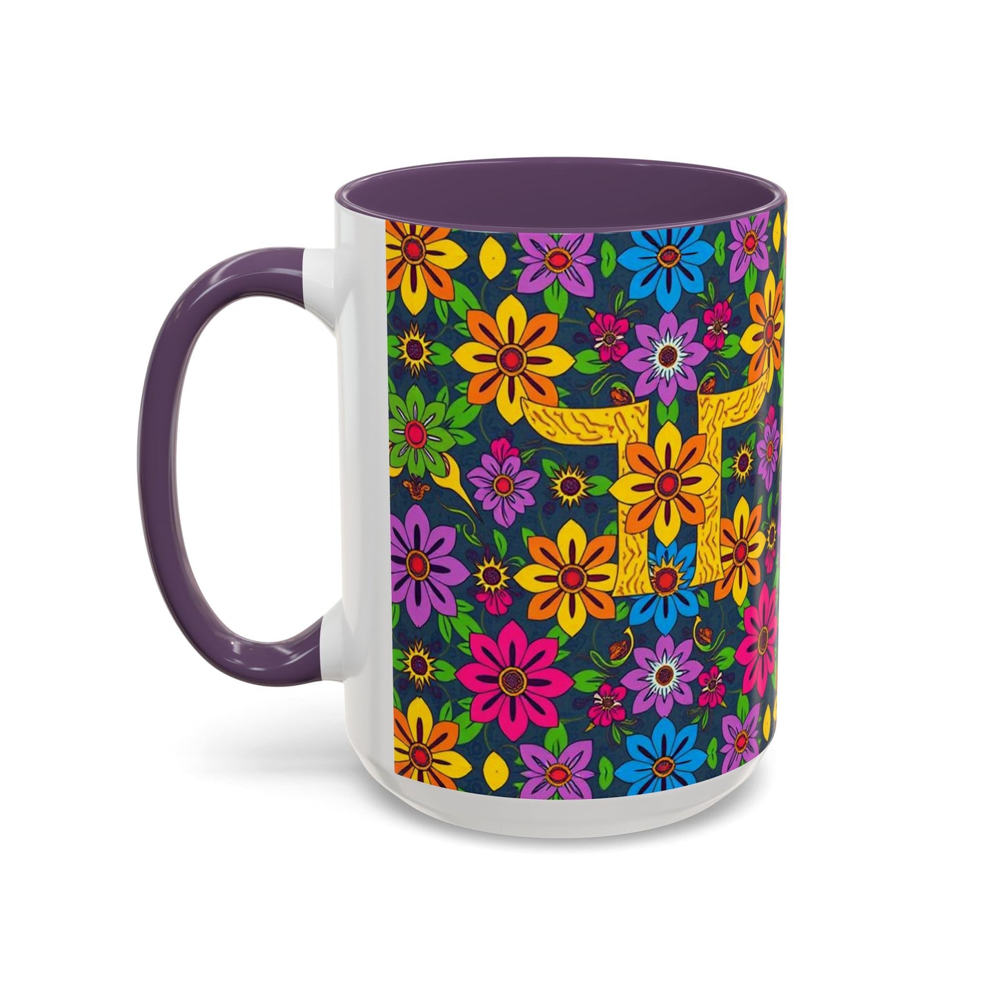 Accent Coffee Mug, Gemini, Zodiac v3, Flower Pattern, (11, 15oz)
